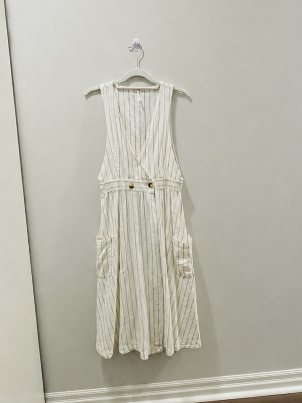 Free People Cream Striped Sleeveless Midi Dress